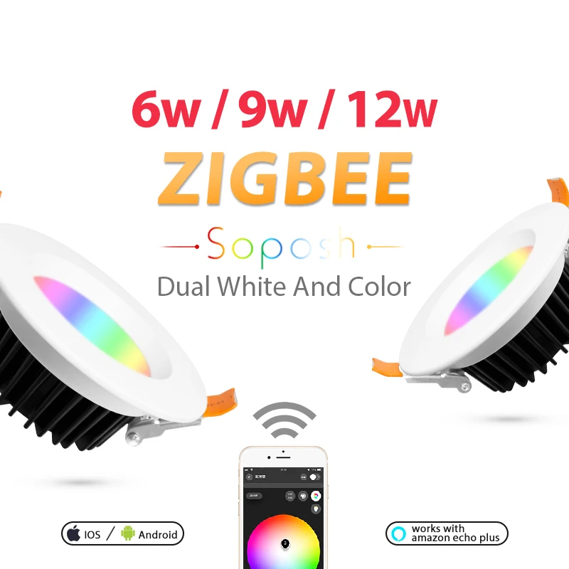 

ZIGBEE ZLL Smart Downlight,RGBCCT,Dual white and color,Color and Brightness Adjustable, APP Control,Indoor use, for living rooms
