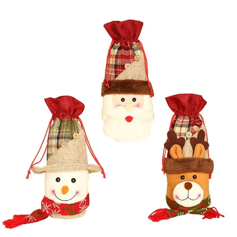 

Christmas Wine Bottle Decor Set Santa Claus Snowman Elk Bottle Cover Clothes Kitchen Decoration for New Year Xmas Dinner Party