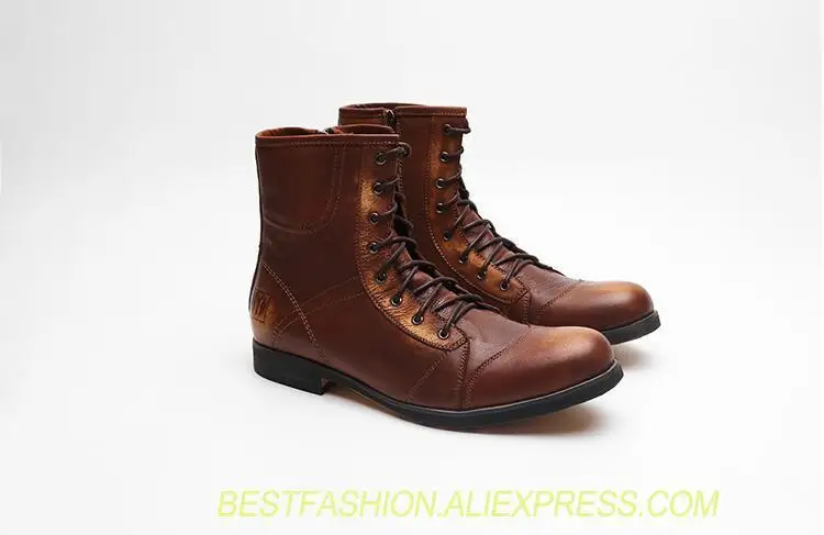 

Lace-Up Men's Dress Oxfords Male Smart Casual Genuine Leather Carved High Top Martin Boots sewing thread Side Zipper Dress Shoes