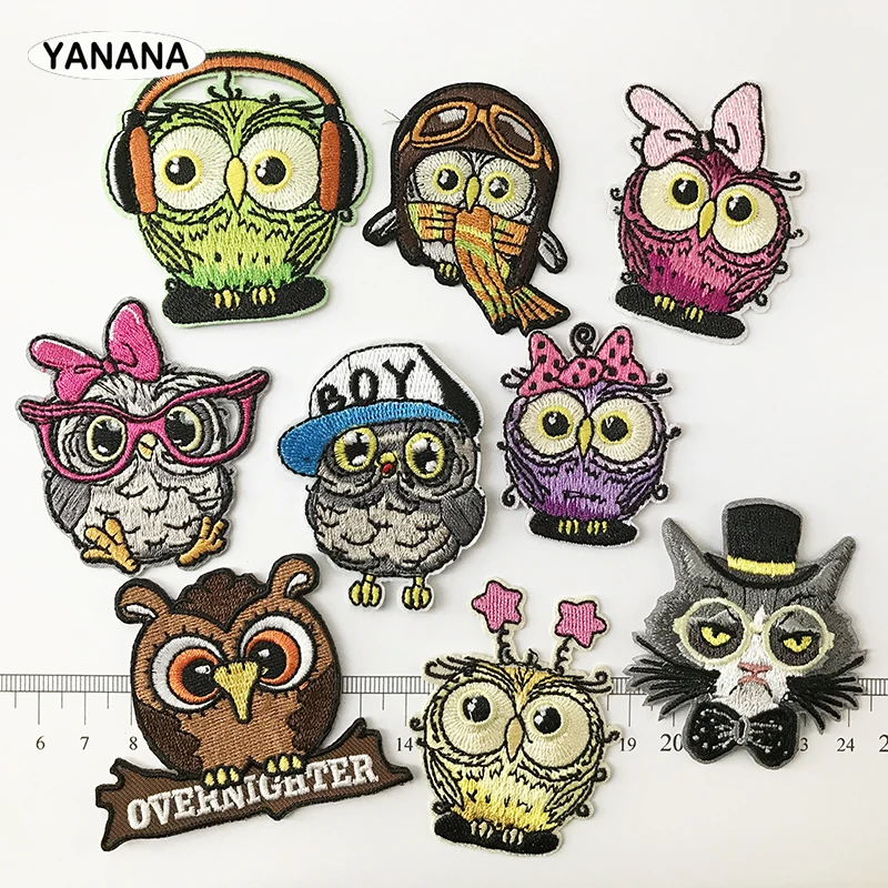 

Owl Patches for Clothing DIY Stripes Applique Clothes Stickers Iron on Creative Badges Parches