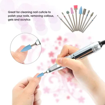 

10pcs Nail Drill Bits Cuticle Cleaner Dust Drill Brush Rotary Polishing File Grinding Heads Manicure Pedicure Tools Nail Bits