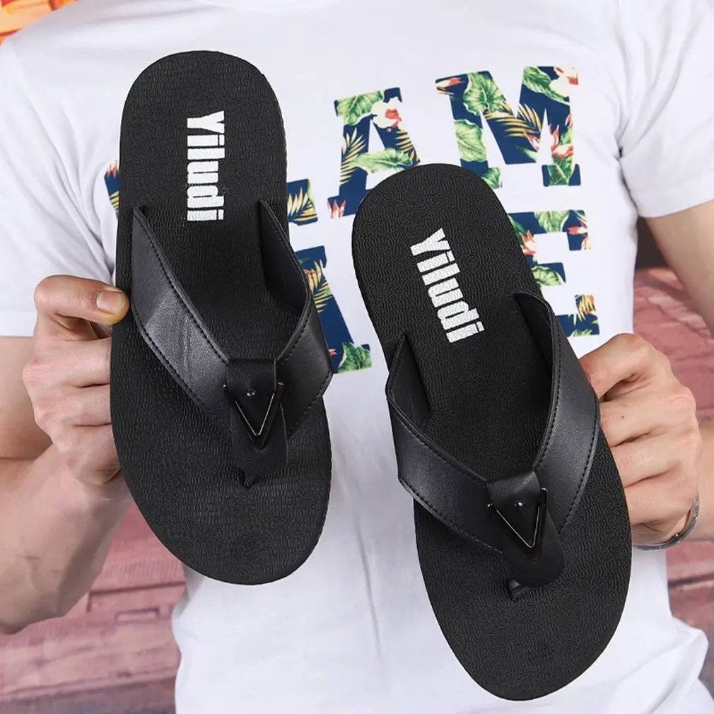 Мужские Нескользящие сланцы летние модные кожаные тапочки износостойкие Нескользящие дышащие пляжные сандалии обувь