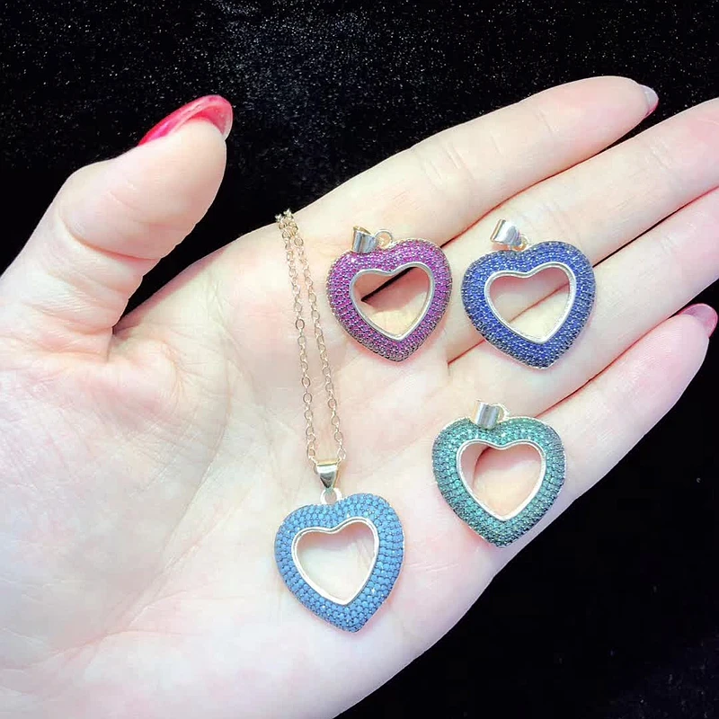 

6PCS ZYZ-N9551 Romantic Heart CZ Pendant Necklace For Women Ladies Gold Chain Jewelry Lover Mother's Day Gifts