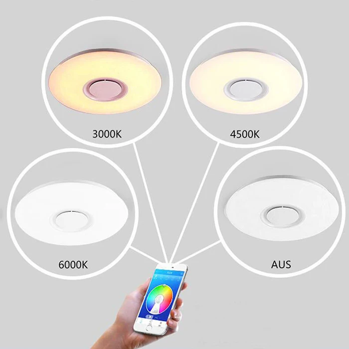  60W Rgb Flush Mount Round Starlight Music Led Ceiling Light Lamp With Bluetooth Speaker Dimmable Co - 33000085146