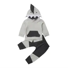 Little Shark/модные детские топы с длинными рукавами и 3D капюшоном для мальчиков; длинные штаны; верхняя одежда из 2 предметов; осенне-зимняя одежда