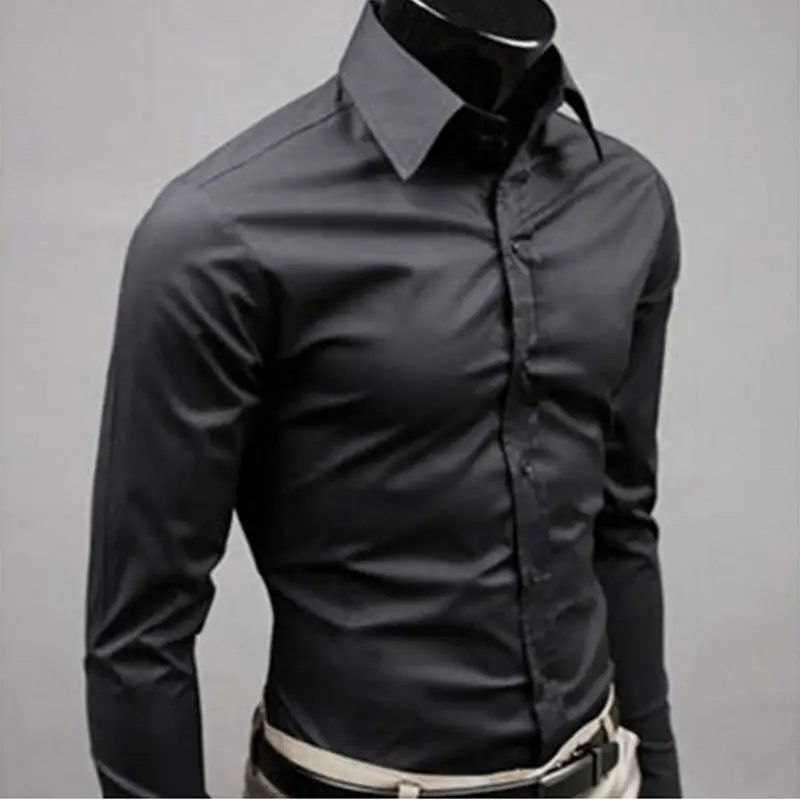 

2019New Men's Fashion Casual Solid Candy Color Long Sleeve Slim Fit Dress Shirt Top