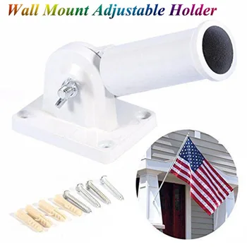 

Flag Pole Wall Mount Adjustable Holder Bracket White Metal Flag Pole Windsock Base with Screws Metal