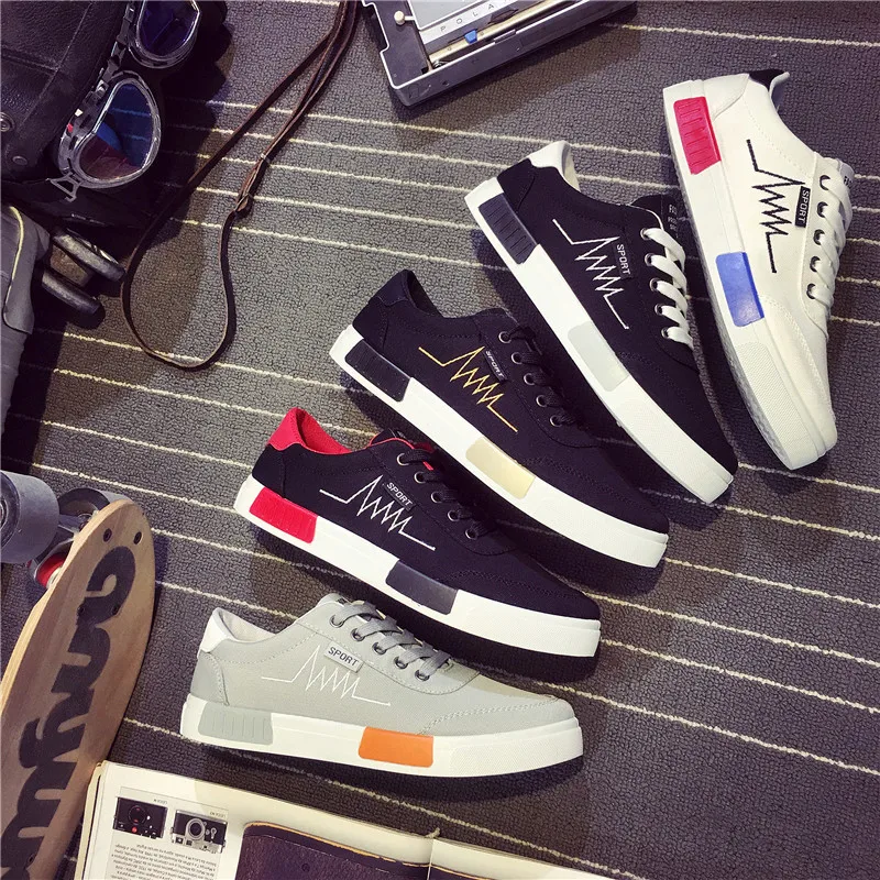 New 2019 Spring Summer Canvas Shoes Men Sneakers Low Top Black Shoes Men's Casual Shoes Male Brand Fashion Sneakers