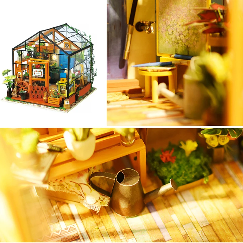 DIY Деревянный Цветочный миниатюрный 3D светодиодный мини кукольный домик с