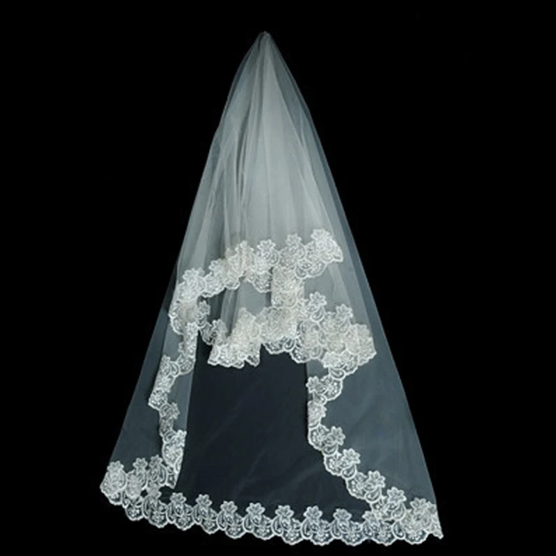 LPTUTTI Single layer lace mesh New Mantilla Wedding Marry Headdress Accessories long cathedral Bridal Wedding Veil With Comb