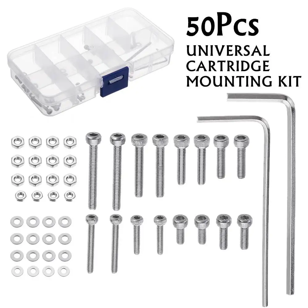 

50pcs/set M2.5 Universal Turntable Headshell Cartridge Mounting Kit Stainless Steel Bolts Screws Nuts Set with Case