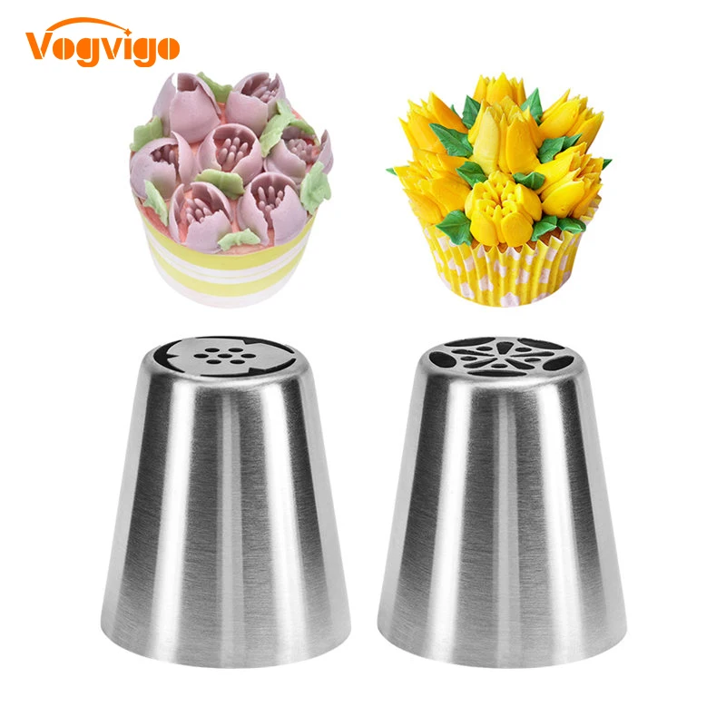 VOGVIGO 2PCS Cake Decorating Tools Sugar Craft Pastry Nozzles Tool DIY Russian Icing Piping Nozzles Flower Confectionery Nozzles