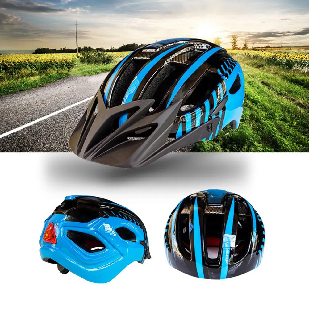 

Mounchain Bicycle Light Helmet Professional Bicycle Safety Helmet Integrated Light Helmet blue black free size 54-63 cm