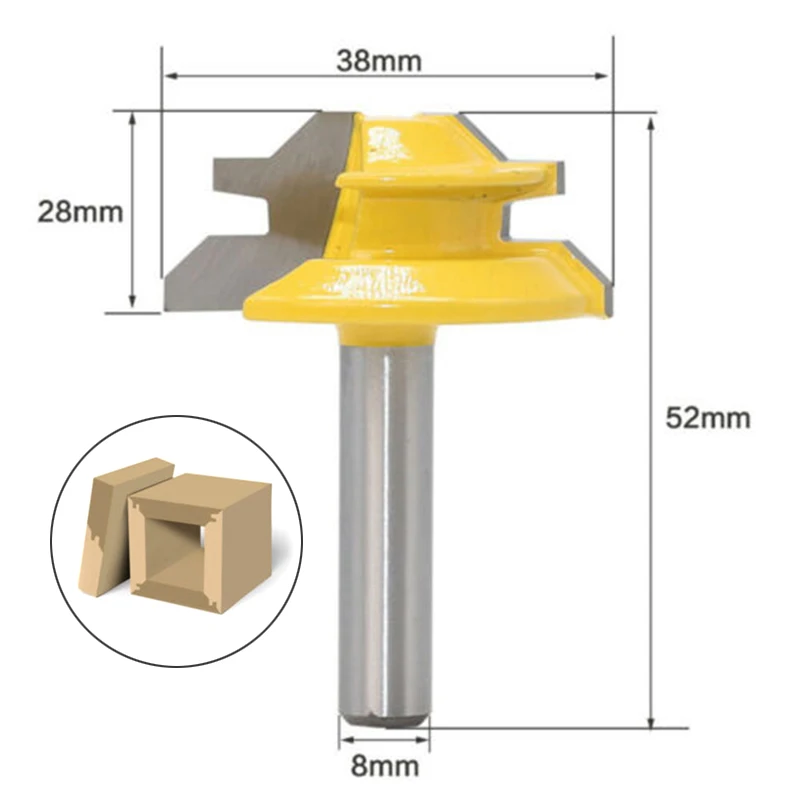 

45 Degree 8mm Shank Lock Miter Router Bit Trimmer Milling Joint Tenon Cutter HQ Shank Tenon Cutter Woodwork Milling Cutters