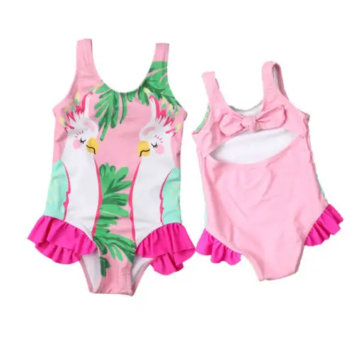 Kids Baby Girls Double Parrots Bikini Set Swimwear Swimsuit Bathing Suit Beach