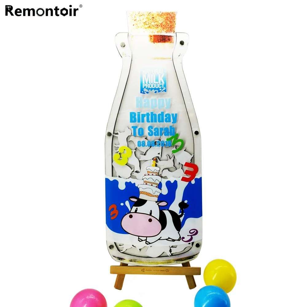 

Personalised Creative design milk Bottle birthday guestbook with Custom name & age Guest kids birthday party decoration