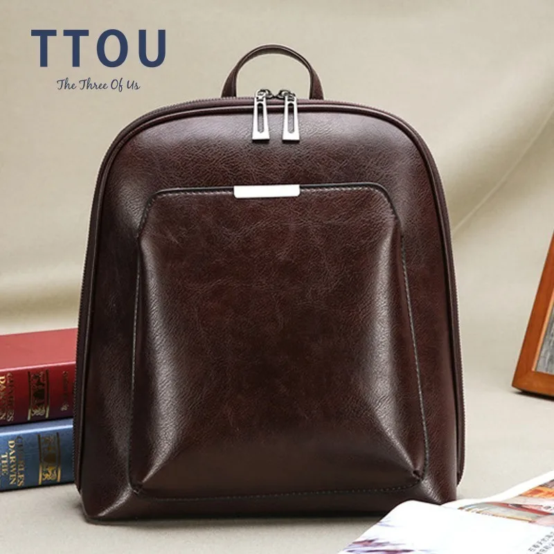 Продажа TTOU, Модный женский рюкзак, масло, воск, кожа, сумка на плечо для девочек подростков, сплошной цвет, анти вор, рюкзак, mochila
