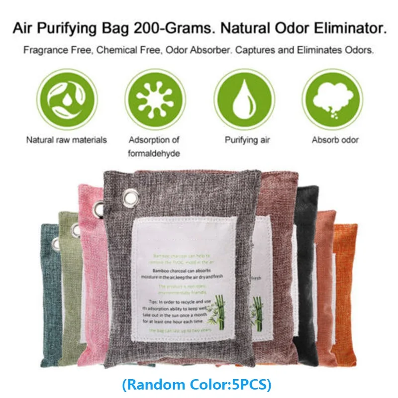 

5 Packs Air Purifying Bags Nature Fresh Style Charcoal Bamboo Mold Odor Purifier Bamboo Charcoal+Non-woven Fabric