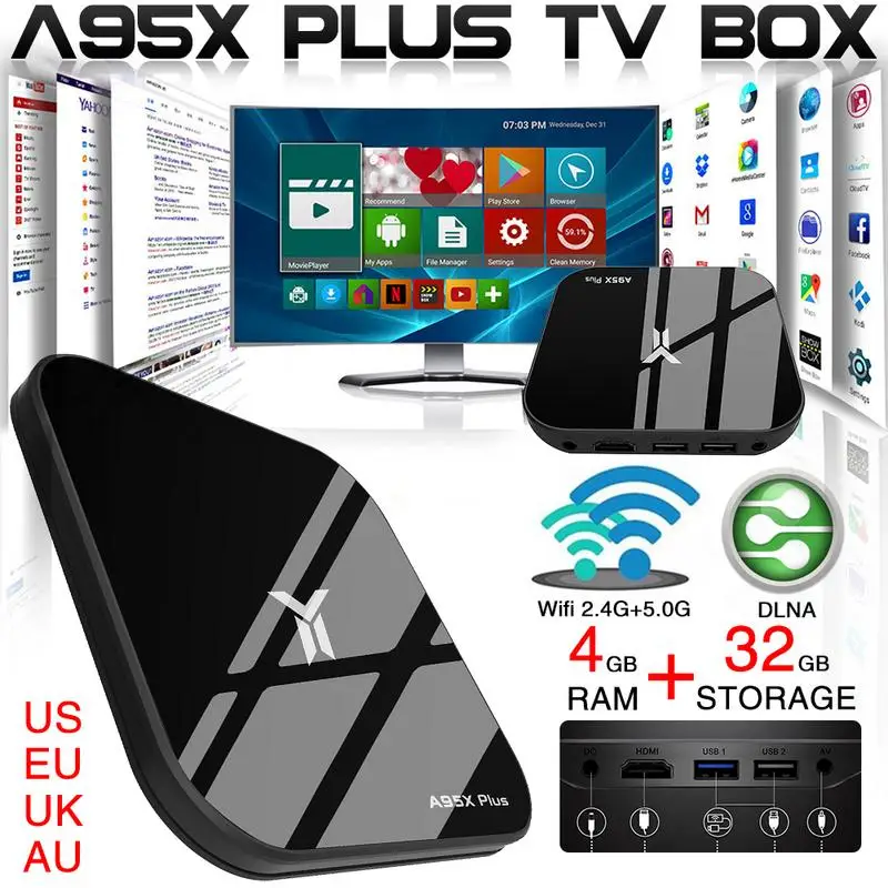 

A95X PLUS TV Set Top Box 4G/32G S905 Y2 Network Player Android 8.1 Gigabit Network WiFi Bluetooth Smart TV Box
