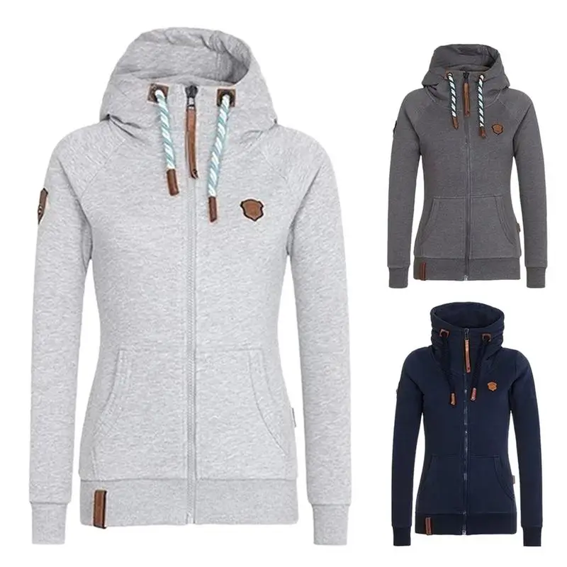 

Fleece Lined Hoodie Ladies Winter Autumn Warm Solid Color Double Inserted Pocket Comfortable Soft Simple Style Hooded Tops Newly