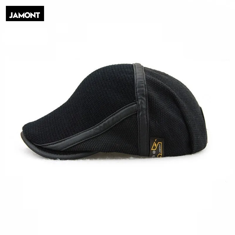 Мужские вязаные шерстяные шапки JAMONT Newsboy зимняя теплая Кепка Утконос с козырьком