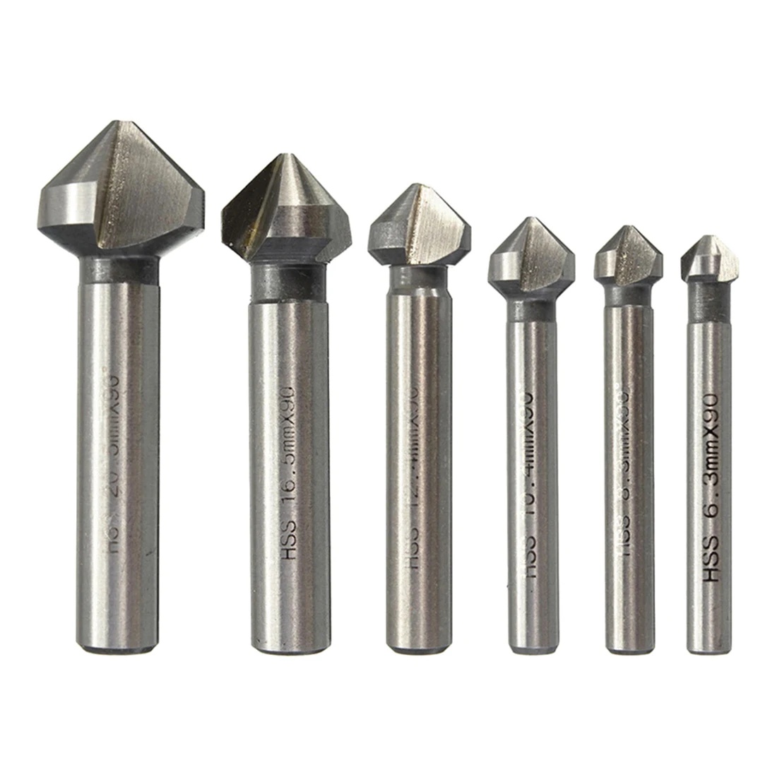 

90 Degree HSS Wood Steel Chamfer Cutter Tool 3 Flute Countersink Drill Bit Round Handle 6.3mm/8.3mm/10.4mm/12.4mm/16.5mm/20.5mm