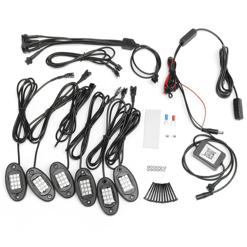 New 6 In 1 LED Rock Light Under Body Light RGB Car Atmosphere Lamp bluetooth Offroad Pickup SUV ATV Truck Rock Lamp