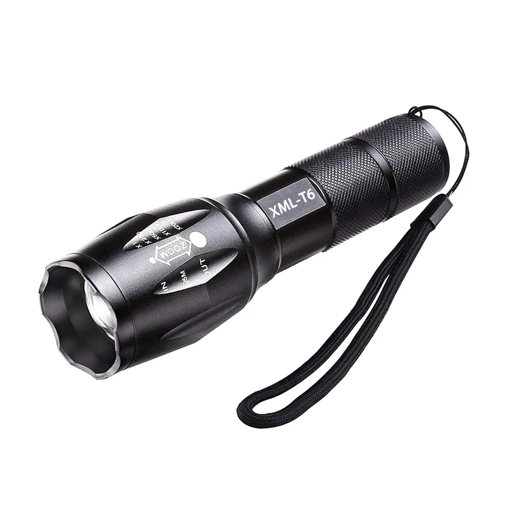 

XML T6 Handheld LED Flashlight 6000LM Adjustable Focus 5 Light Modes Outdoor Water Resistant Torch Powered Tactical Flashlights