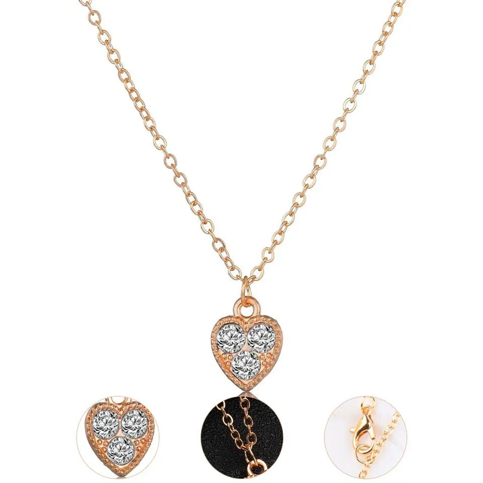 

2019 New Women Fashion Necklace Heart Design With 3 shinning Rhinestone Romantic Wedding Jewelry Fashion Gifts Women Necklace