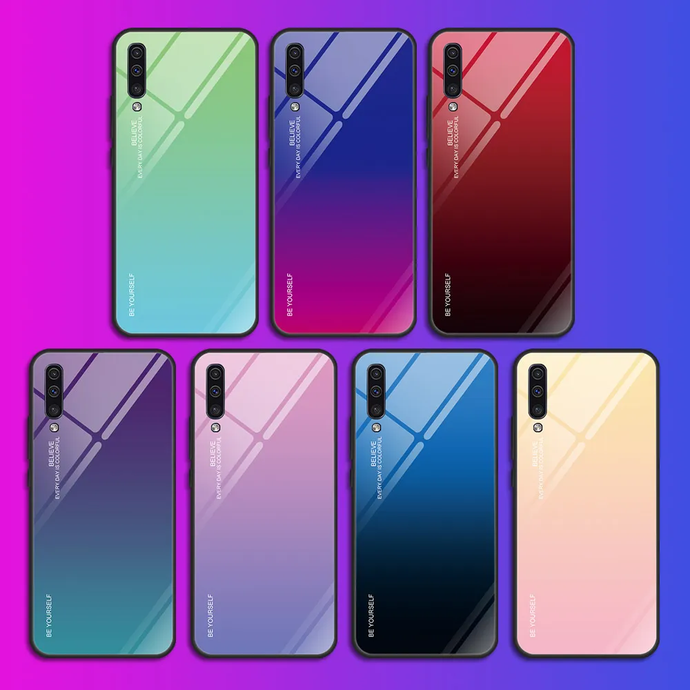 Градиентный чехол из закаленного стекла для Samsung A30 A50 A40 A60 A70 A20 A10 A20E M10 M20 M30 Galaxy A7 A9