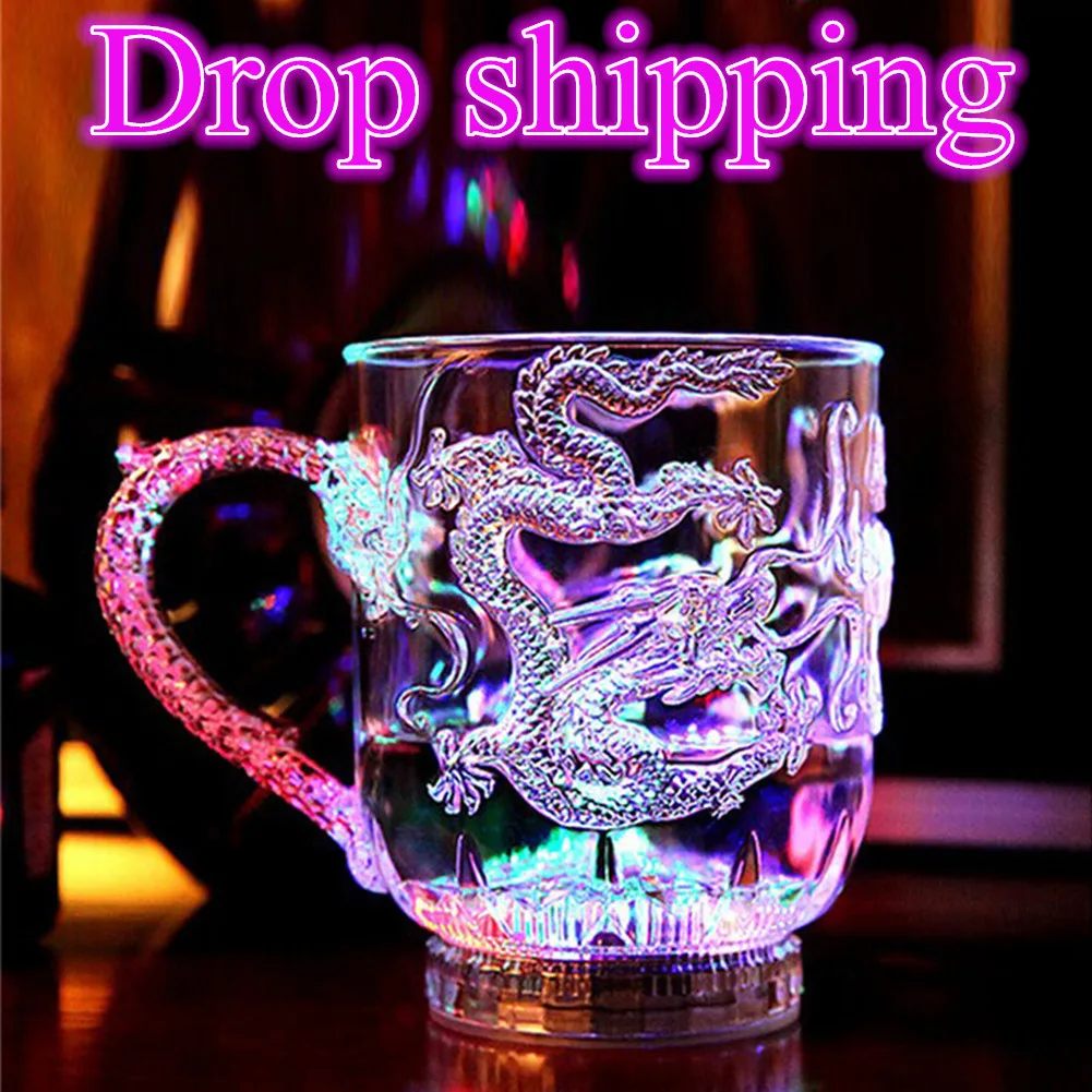 

Creative Design LED Flashing Color Change Water Activated Light Up Dragon Beer Whisky Cup Mug Wine Cup For Bar Party Dropship