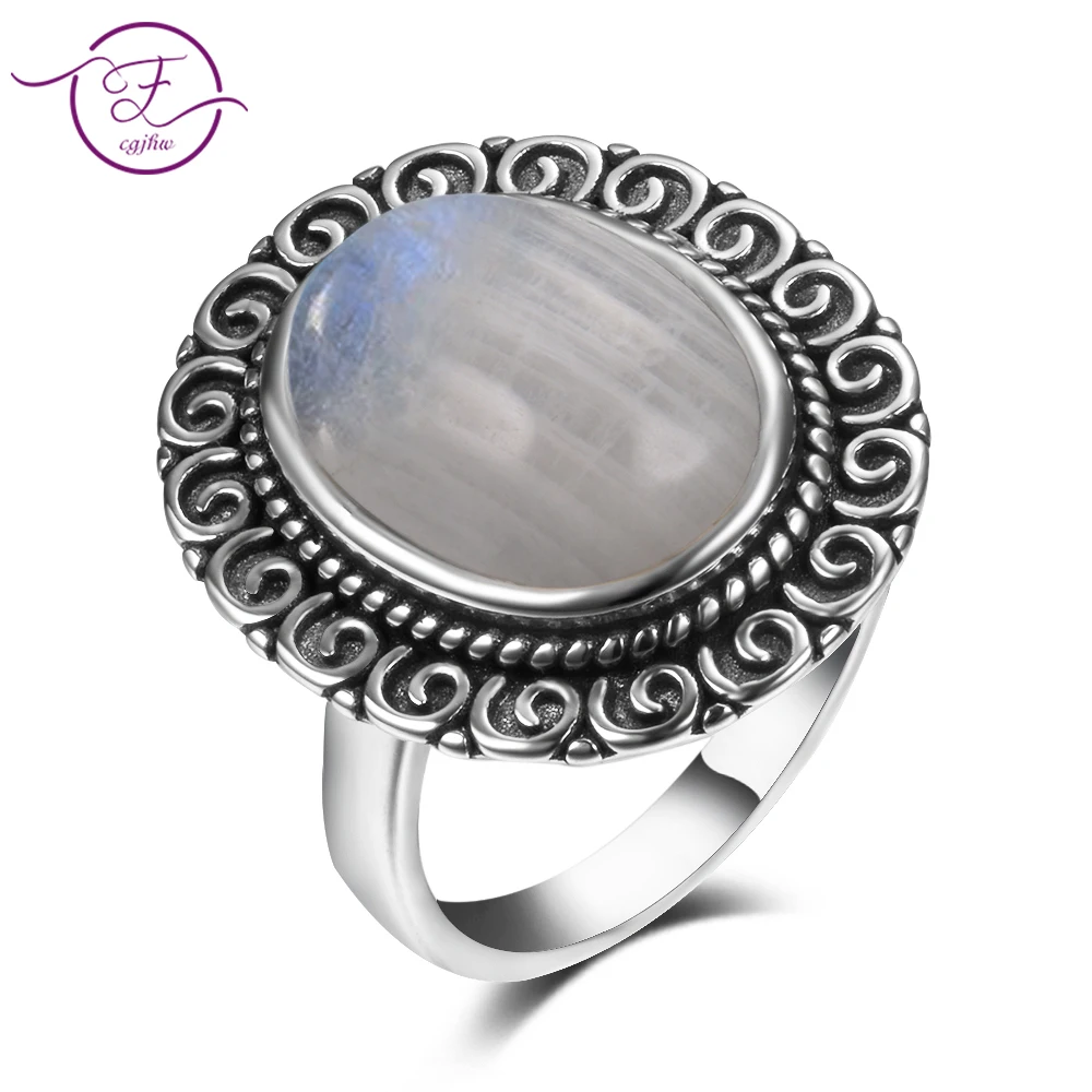 

Charms 10x14MM Natural Rainbow Moonstone Rings Women's 925 Sterling Silver Jewelry Ring Vintage Anniversary Party Gifts For Wome
