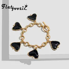 Flatfoosie ZA браслеты в форме сердца для женщин Boho черный геометрический золотистый браслет на цепочке модные украшения подарок на свадьбу