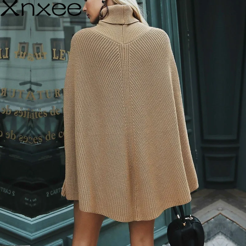 Xnxee Turtleneck oversize knitted sweaters pullover 2018 Casual loose autumn sweaters Women black winter jumper female poncho