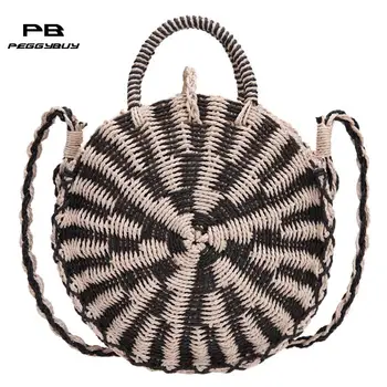 

Rattan bag Woven Round Messenger bags for women Handbag Women Straw bag Summer Beach purses and handbags clutch female 2019 New