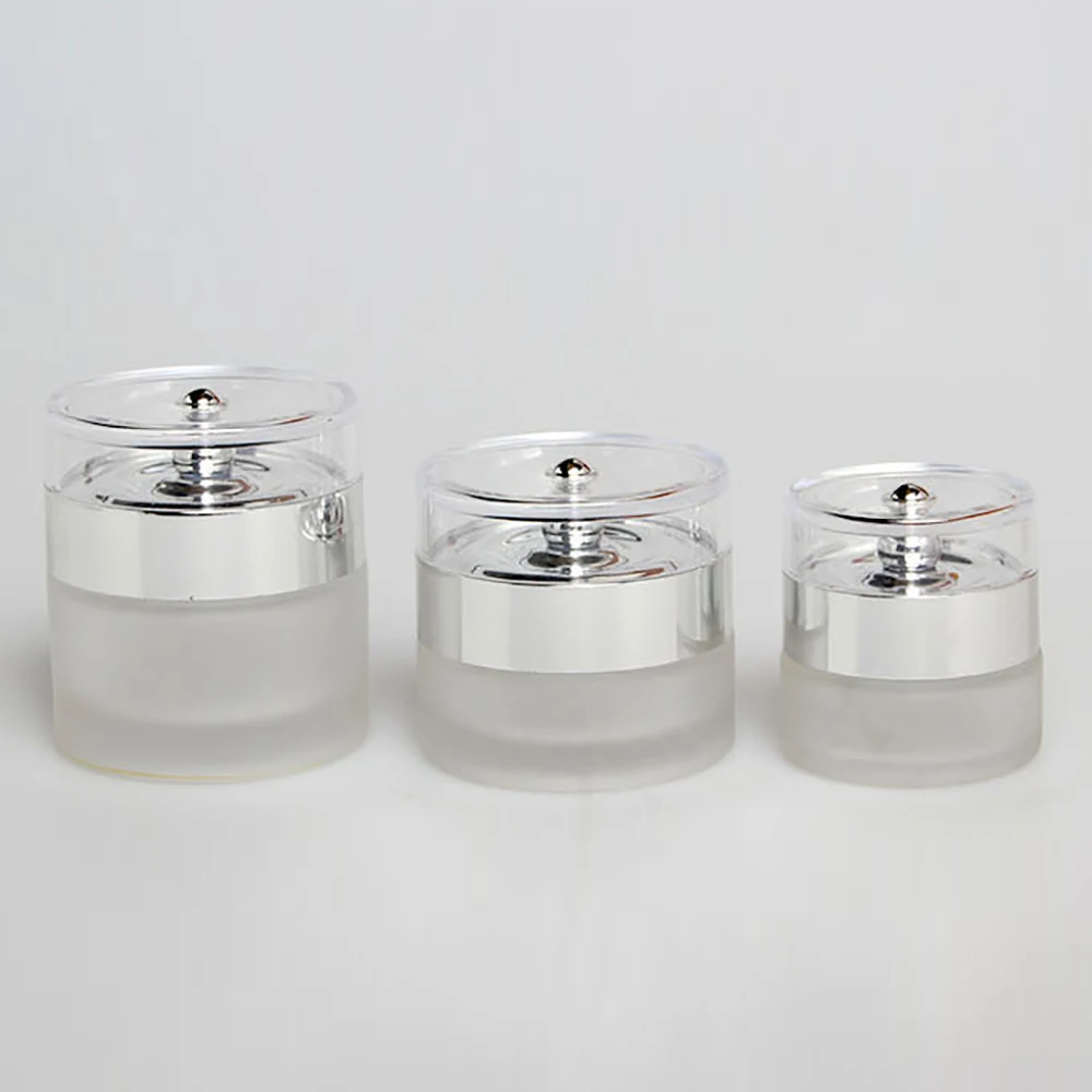 

Guangzhou face cream glass bottle 50g cosmetic packaging, sale well 1.7oz jar glass clear frosted with silver lids