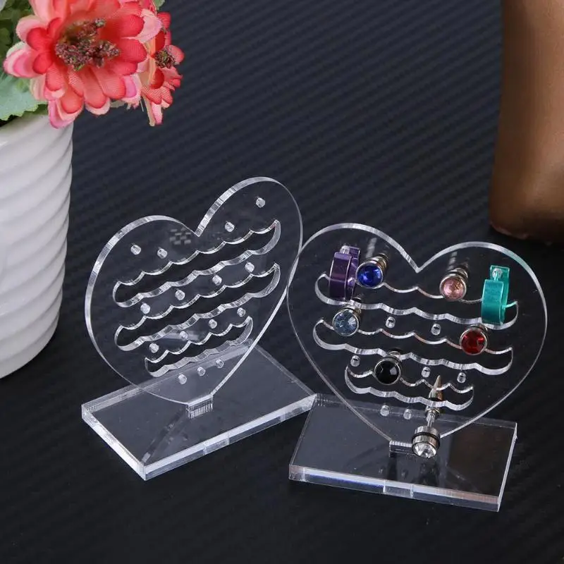 2pcs Jewelry Organizer Jewelry Display Holder Clear Plexiglass Heart Pattern Rack for Earring