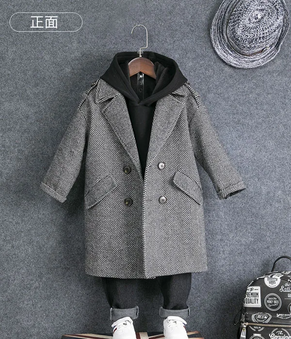Детское плотное длинное пальто, шерстяное двубортное хлопковое Стеганое пальто для мальчиков 4-12 лет