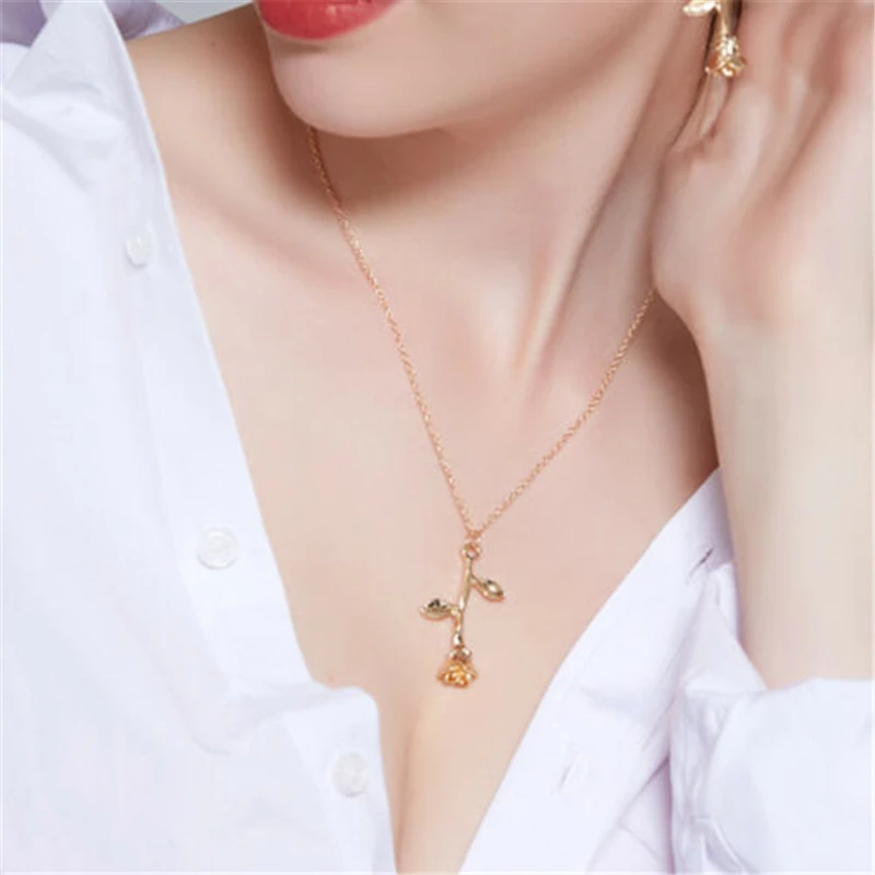 

Fashion Women Necklace Charm Fairy Gold Silver Rose Metal Chain Sweater Pendant Jewelry Mujer Femme