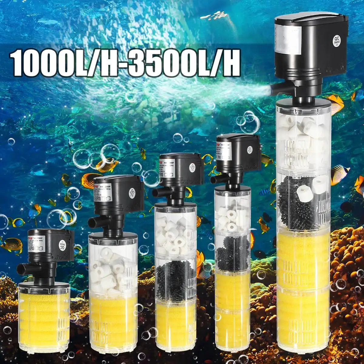 

Aquarium Filter Pump For Fish Tank Internal Submersible Pump Spray Flow Biological Filter Pump 12W-40W 1000-3500L/H