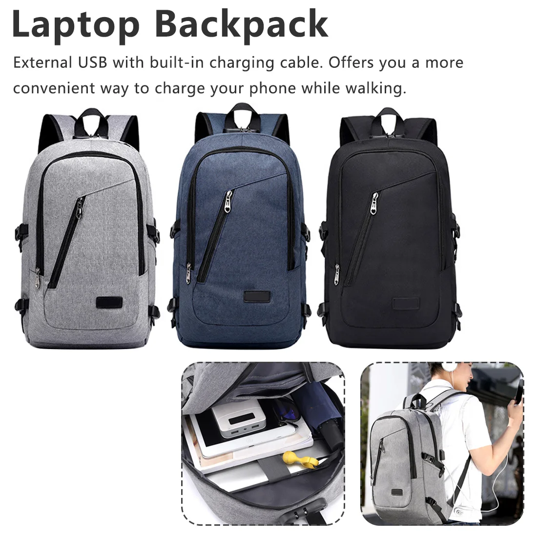 

Fashion men inch usb charging anti theft business laptop backpack larger capaticy multifunction travel backpack bags