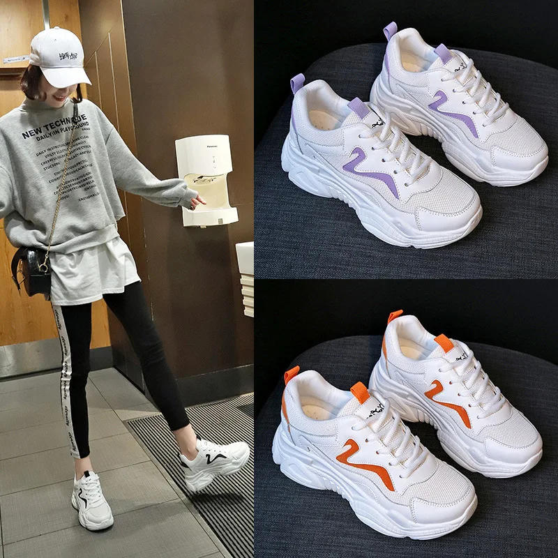 

2019 Spring New Pattern Jihoon Dad Shoe Woman All-match. Student Sneakers Woman Increase Small White Shoes Woman Skate Shoes