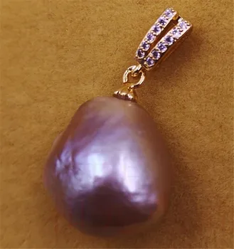 

NECKLACE Natural HUGE 14-15MM purple PEARL PENDANT flawless teardrop peacock elegant AAA+ violet Loose hand-made ROUND DIY