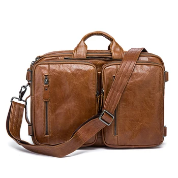

Genuine Leather Men Business Briefcase Male High Capacity Laptop Bag Multi-Function Messenger Shoulder Bag Male Travel Back Pack