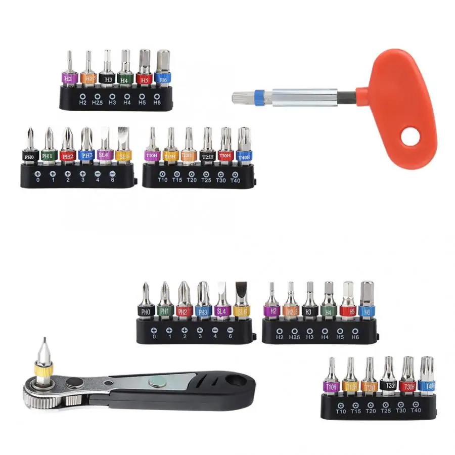 19pcs Cr-V Slot/Cross/Star Screwdriver Bit Set T Handle / Ratchet Wrench Bit Set Screwdriver Bit Tools Set