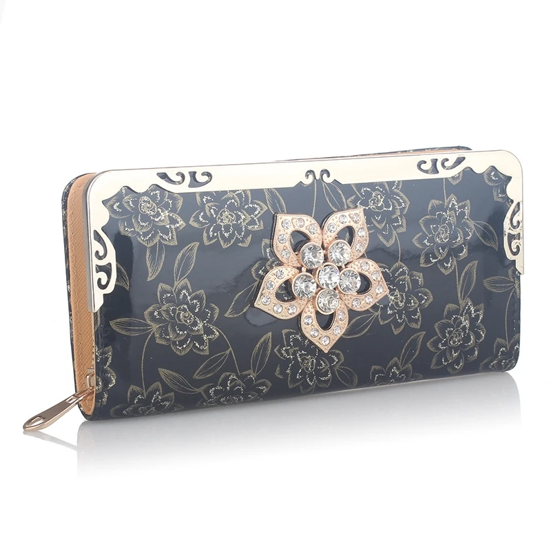 

Europe And United States Fan Liangpi Flowers Ladies Fashion Wallet Handbag Multi-Card Position Coin Purse Diamond Wallet