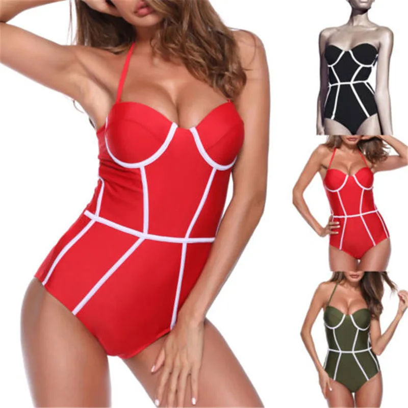 

One Piece Swimsuit Woman 2019 New Sexy Cross Back Swimwear Women Swimsuit Stripe Bathing Suits Beach Wear Swim Monokini S M L XL