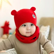 2 предмета осень-зима новорожденных детская вязаная шапка шарф Набор Носки с рисунком медведя из мультика Кепки Дети Мальчики Девочки зимняя теплая шапочка шапка и шарф, набор