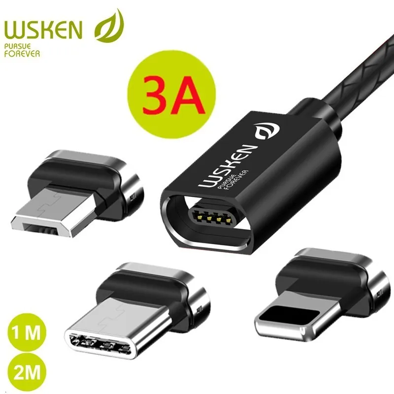 Wsken оригинальный Магнитный зарядный кабель Micro Usb type C 3a провод для быстрой зарядки