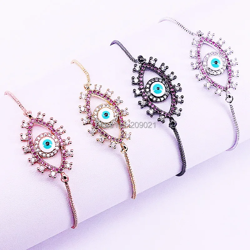 10 шт. серебро/золото/розовое золото/черный цвет CZ цирконий micro pave Blue eye инструменты для наращивания волос браслет регулируемый